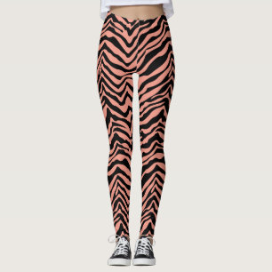 Pêche et noir Zèbre Motif animal Leggings