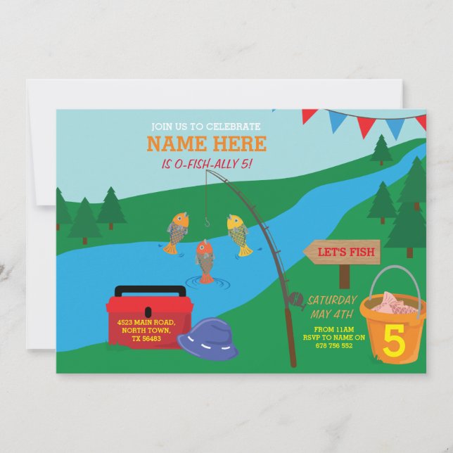 Pêche Fête Anniversaire Bleu Poisson Invitation (Devant)