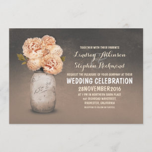 Pêche floral peint en mason jarre invitations mari