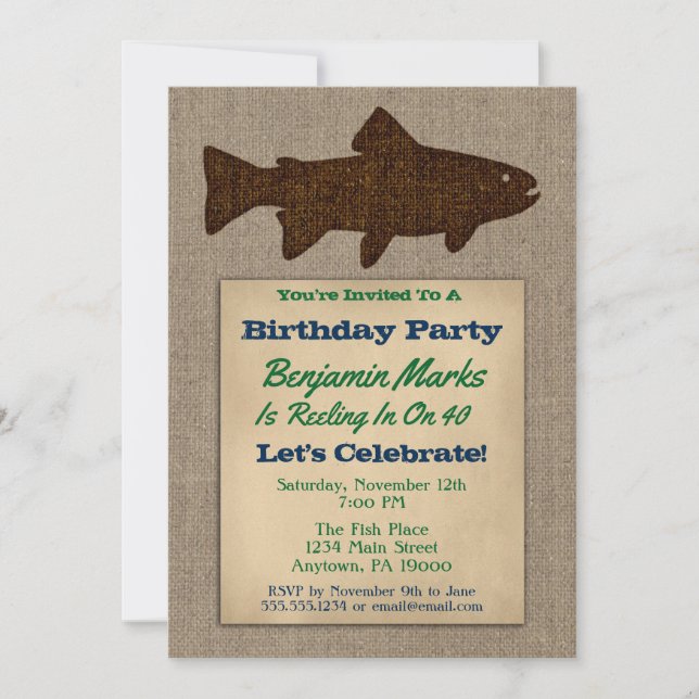 Pêche Invitation d'anniversaire Rustique Adulte Me (Devant)