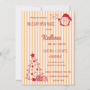 Pêche Orange Plaid Holiday Open House Invitation