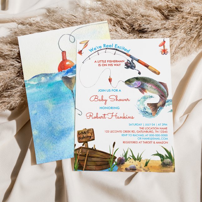 Pêche Reel Excité Boy Baby shower Invitation (Créateur téléchargé)