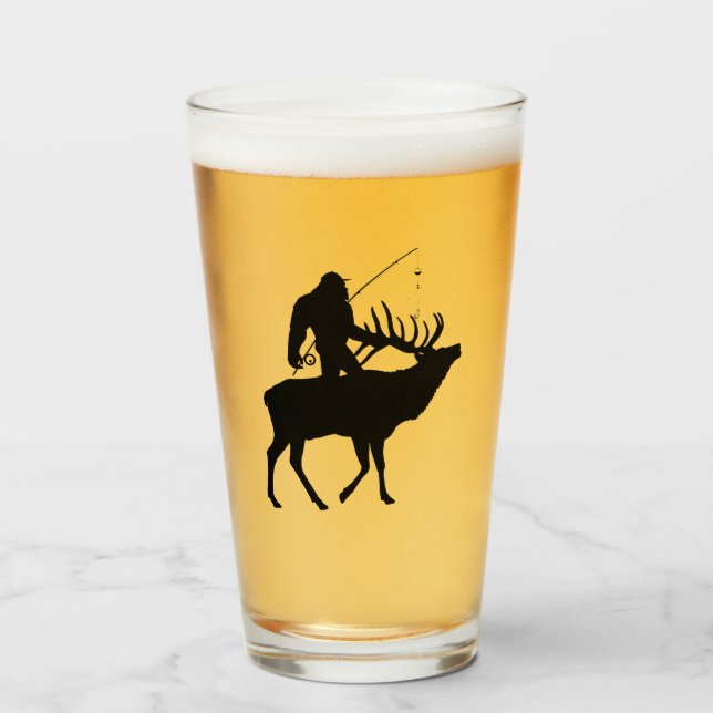 Pêche Sasquatch Riding Elk Bière Verre Tumblr (Devant (rempli))