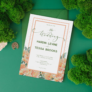 Pêche vert simple Faire-part de mariage florale