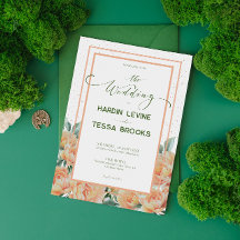 Pêche vert simple Faire-part de mariage florale