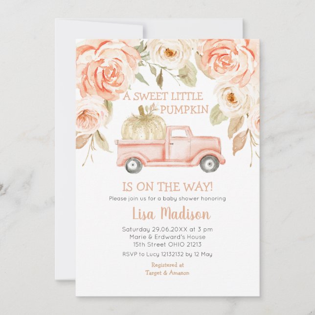 Pêche verte Camion Baby shower Fille Invitation (Devant)