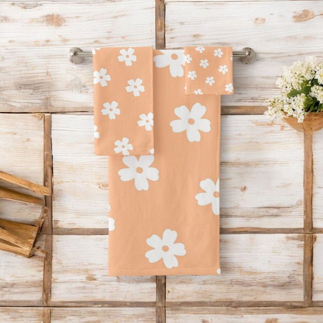 Pêche Whimsical & Blanc Floral Retro, Gaie (Créateur téléchargé)
