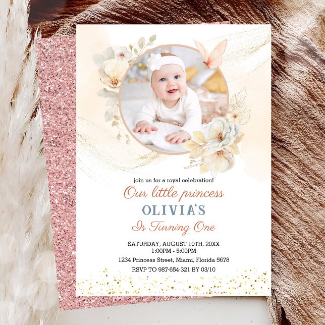 Pêcher Floral Aquarelle Invitation Anniversaire (Créateur téléchargé)