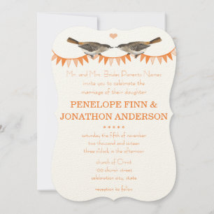 Pêcher Vintage Bird Bunting Invitations de mariage