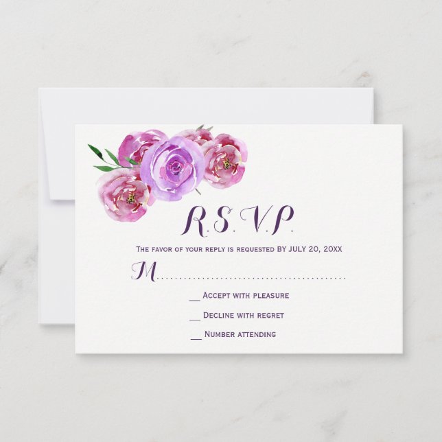 Pêcher violet prune pivoines mariage floral RSVP (Devant)