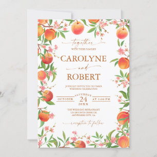 Pêches et fleurs Printemps Mariage Invitation