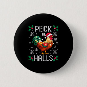 Peck The Halls Chicken Christmas Lights Snowflakes 2 Inch Round Button
