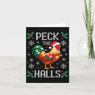 Peck The Halls Chicken Christmas Lights Snowflakes Card