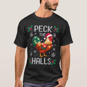 Peck The Halls Chicken Christmas Lights Snowflakes T-Shirt