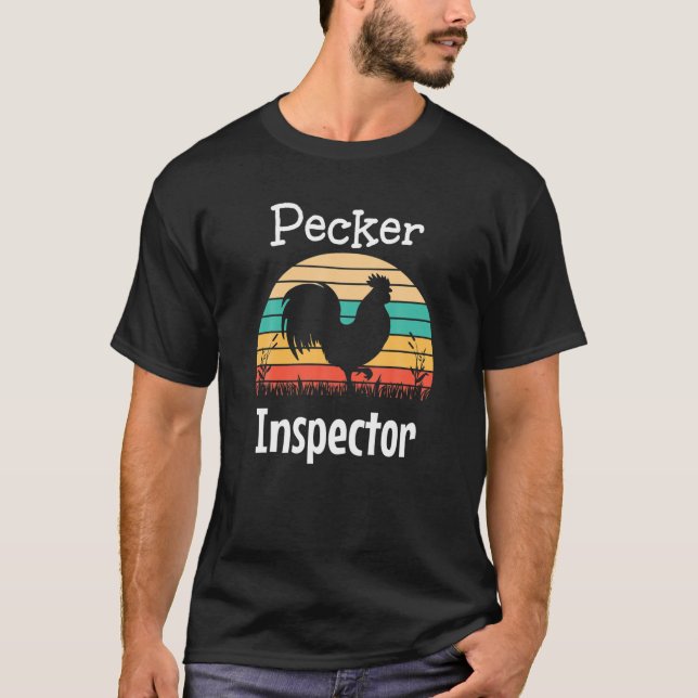 Pecker Inspector Rooster And Retro Sun T-Shirt (Front)