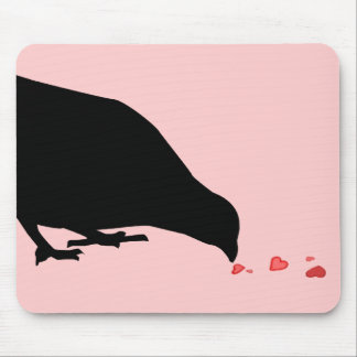 pecking order. blackbird & red hearts. mouse pad
