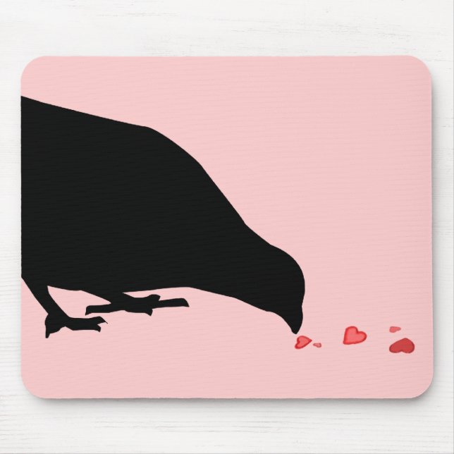pecking order. blackbird & red hearts. mouse pad (Front)