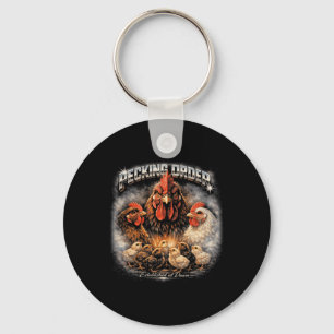 Pecking Order Ckyard Chicken Flock Funny Homestead Keychain