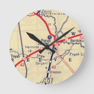 Pecos TX Vintage Map Round Clock