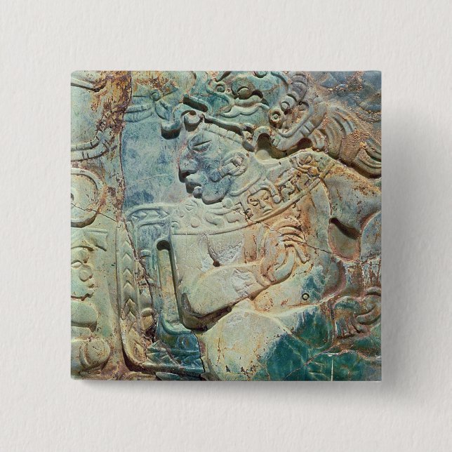 Pectoral of the King and a courtier from Tikal 2 Inch Square Button (Front)