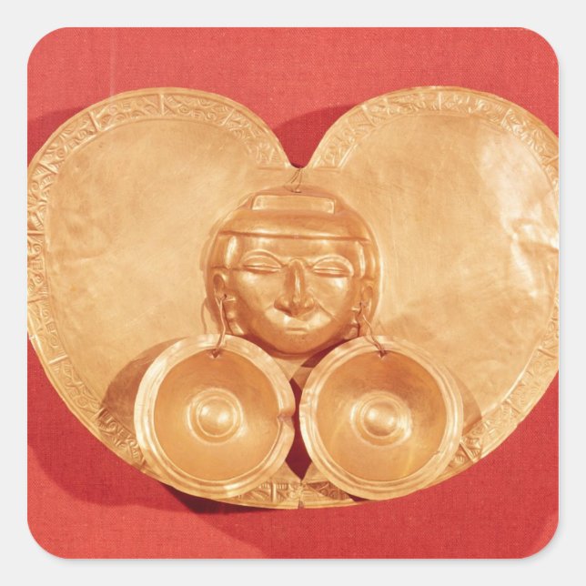 Pectoral with a human face wearing earrings square sticker (Front)
