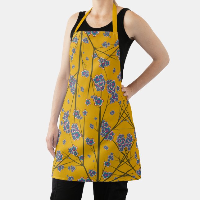 Peculiar Branches Mustard Medium Apron (Insitu)