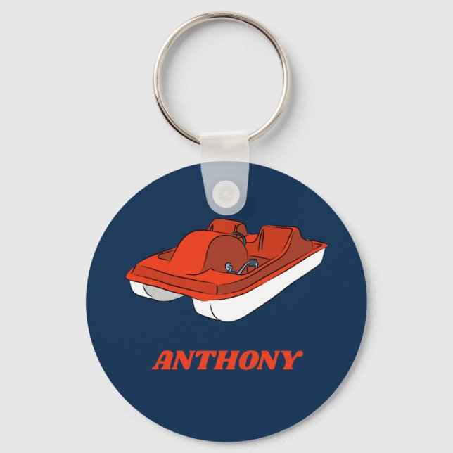Pedal Boat Red, White Blue Personalized Keychain (Front)