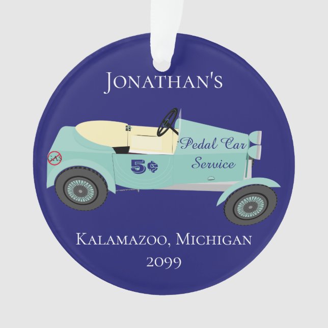 Pedal Car Service 5¢ Name Date Location No Gas Ornament (Front)