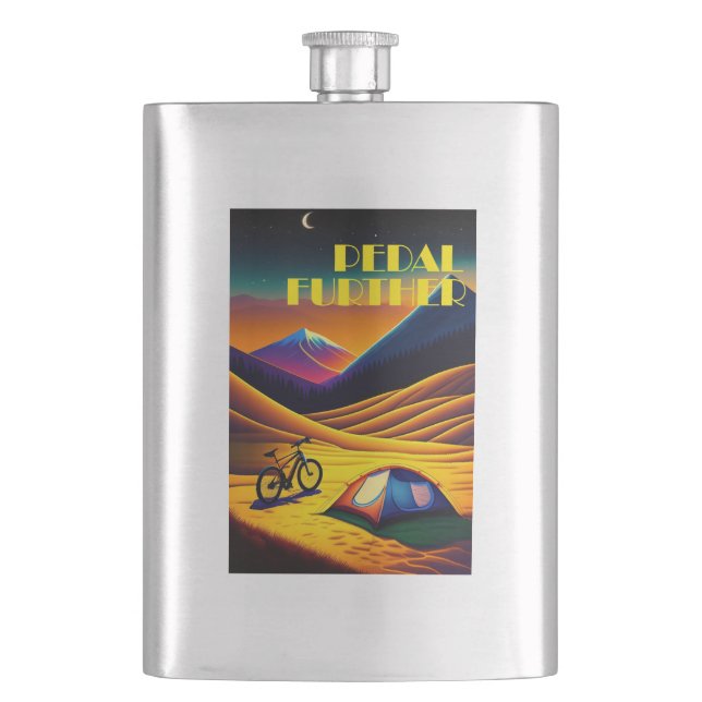 Pedal Further Bikepacking Mountains Hip Flask (Front)