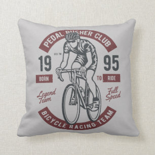 Pedal Pusher Cycling Club   Racing Team Full Speed Throw Pillow