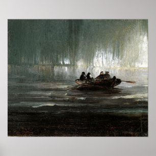 Peder Balke Northern Lights over Four Men Rowboat Poster