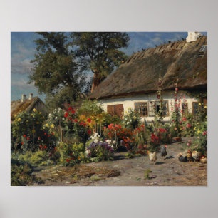 Peder Monsted - A Cottage Garden with Chickens Poster