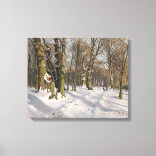 Peder Monsted - Snowy forest road in sunlight Canvas Print