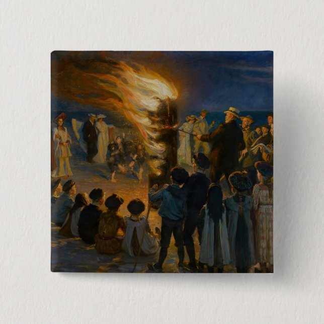 Peder Severin Kroyer - Midsummer's Eve Bonfire 2 Inch Square Button (Front)
