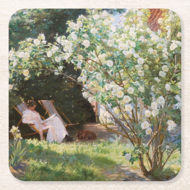 Peder Severin Kroyer - Roses Square Paper Coaster (Front)