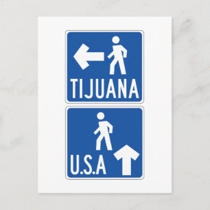 Pedestrian Crossing Tijuana-USA, Traffic Sign, USA Postcard