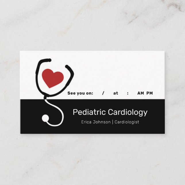 Pediatric Cardiologist Heart With Stethoscope Appointment Card (Front)