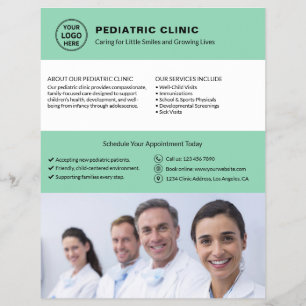 Pediatric Clinic Doctor Logo Photo QR Soft Green Flyer
