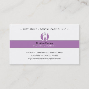 Pediatric Dentist   Dental Practice Lavender Business Card