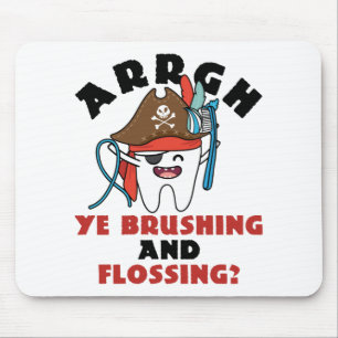 Pediatric Dentist Pirate Theme Brushing Flossing Mouse Pad