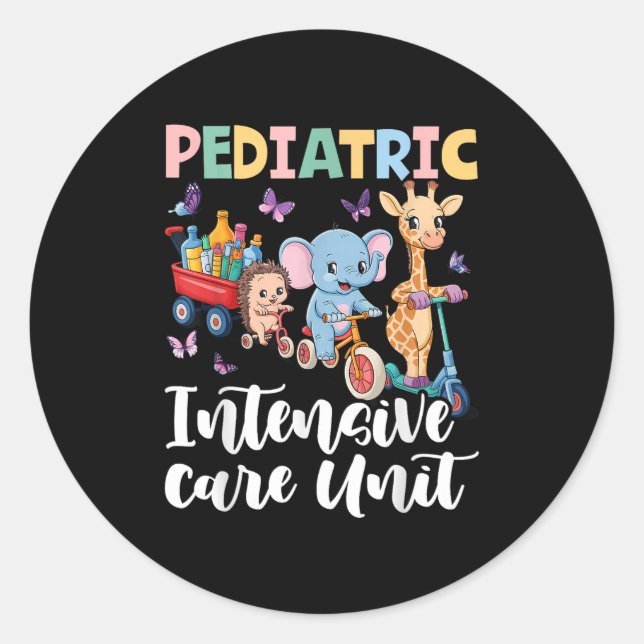 Pediatric Intensive Care Unit Cute Animals Groovy  Classic Round Sticker (Front)