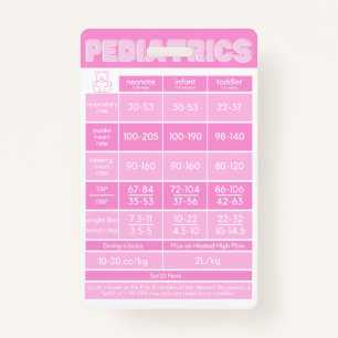 Pediatric Neonatal Badge Buddy Card for Nurses