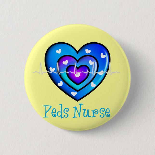 Pediatric Nurse Artsy Blue Heart Design Gifts 2 Inch Round Button (Front)