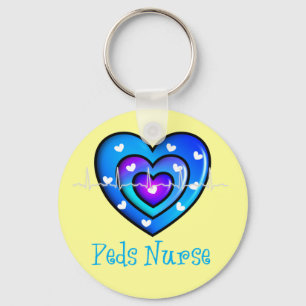 Pediatric Nurse Artsy Blue Heart Design Gifts Keychain