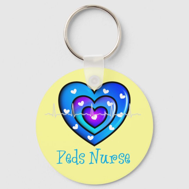 Pediatric Nurse Artsy Blue Heart Design Gifts Keychain (Front)
