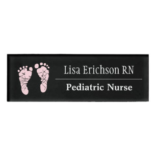 Pediatric Nurse Black  Pink Name Tag Personalized