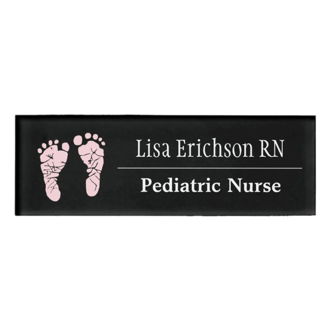 Pediatric Nurse Black  Pink Name Tag Personalized (Front)