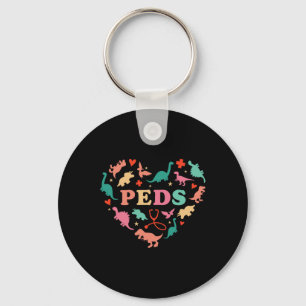 Pediatric Nurse Crew Cute Colorful Dinosaur Heart  Keychain