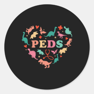 Pediatric Nurse Crew Cute Colourful Dinosaur Heart Classic Round Sticker