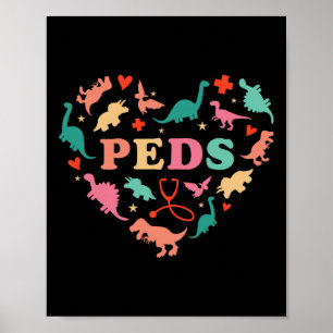 Pediatric Nurse Crew Cute Colourful Dinosaur Heart Poster